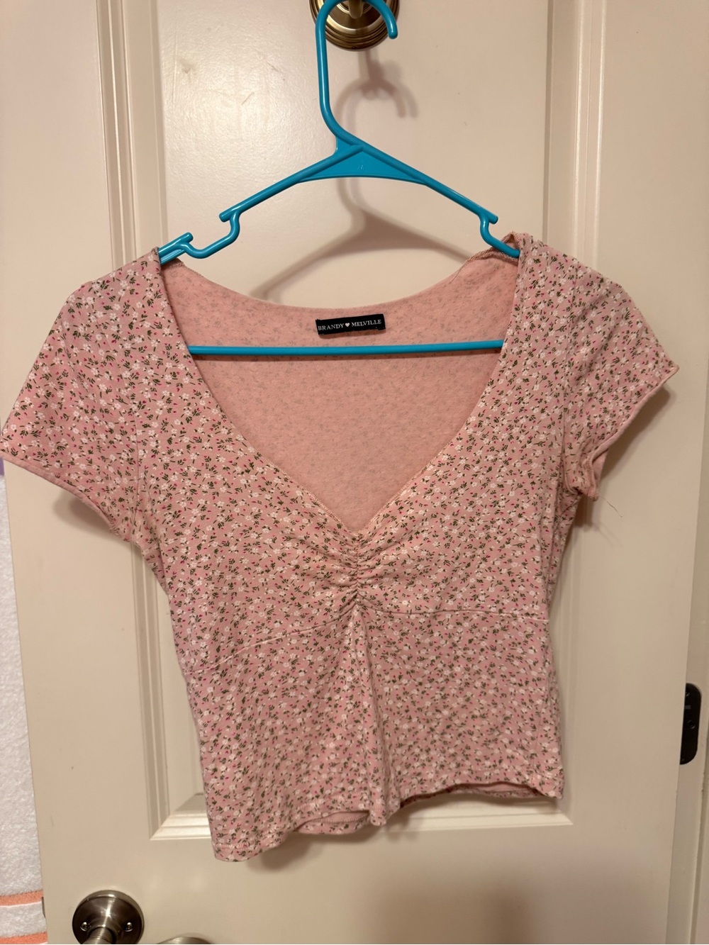 Brandy Melville Pink Floral V-Neck Crop Top